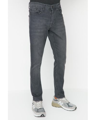 Trendyol Anthrazitfarbene slim-fit-jeans-jeans aus stretchstoff - Blau