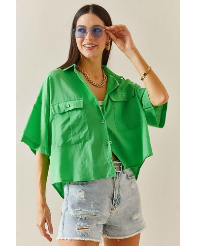 XHAN Es hemd mit doppelten taschen und fakirärmeln -08 - Grün