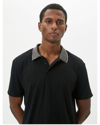 Koton Polo t-shirt kragen detailliert geknöpft kurzarm strukturiert - Schwarz
