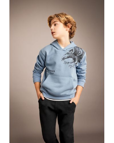 Defacto Dickes sweatshirt mit kapuze für jungen – bedruckt b6314a823cw - Blau