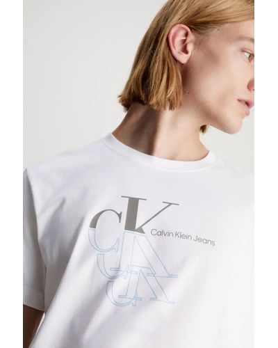 Calvin Klein T-shirt aus bio-baumwolle mit logo und rundhalsausschnitt, kurzärmlig, , j30j325352-faser - Weiß