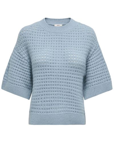 Jdy Strickpullover knit fit rundhals gerippte ärmelbündchen tief angesetzte schulter pullover - Blau