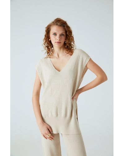 JOIN US Gestrickte bluse mit palmblattmuster - Natur