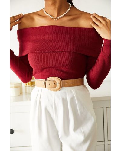 XHAN Camisole-pullover mit madonna-kragen -31 - Rot