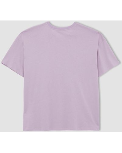 Defacto Df plus plus size oversize-fit-t-shirt mit rundhalsausschnitt, bedruckt, kurzärmlig, aus 100 % baumwolle - Pink