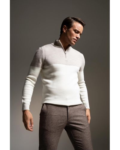 Defacto Slim fit pullover mit stehkragen y1633az22wn - Grau