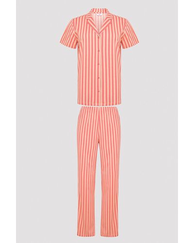 Penti Base rosy stripes farbenes hemd-hosen-pyjama-set - Pink