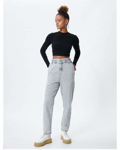Koton Jeans mit elastischem bund, hohe taille – baggy-jeans - Grau