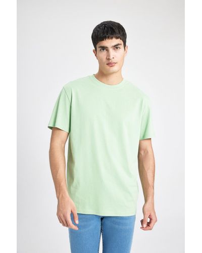 Defacto Neues basic-t-shirt mit fahrradkragen und kurzen ärmeln in normaler passform, 100 % baumwolle, v7699az24sp - Grün