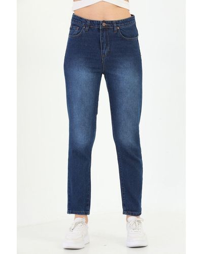 BİKELİFE Bikelife marineblaue mom-jeans mit hoher taille und schmalem bein