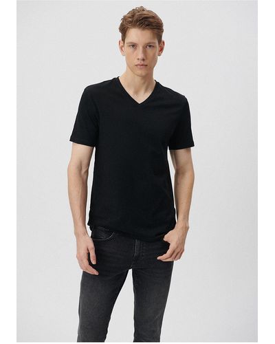 Mavi Es stretch-basic-t-shirt mit v-ausschnitt, tailliert, - Schwarz