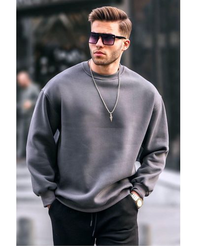 Madmext Geräuchertes oversize-basic-sweatshirt mit rundhalsausschnitt - Grau
