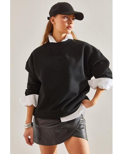 Bianco Lucci Sweatshirt mit aufdruck "love" mit drei fäden - Schwarz