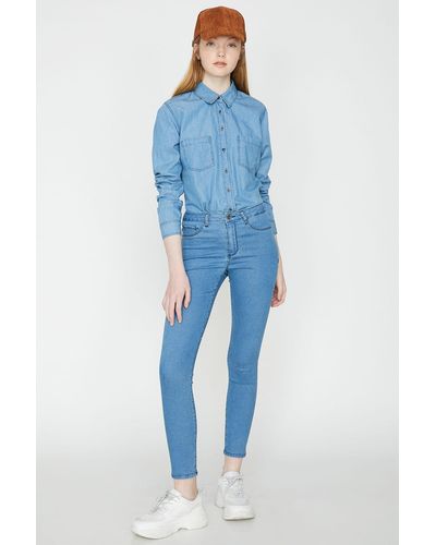 Koton Gemischte jeanshose mit normaler taille und taschen, schmaler passform und schmaler passform - Blau