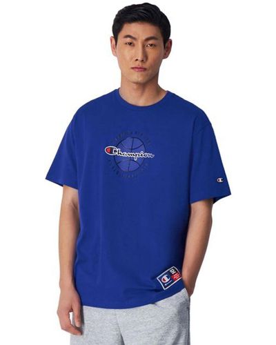 Champion T-shirt mit eckigem ausschnitt – relaxed fit - Blau