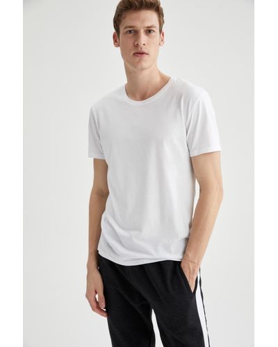 Defacto Rundhals slim fit basic t-shirt in premium-qualität - Weiß