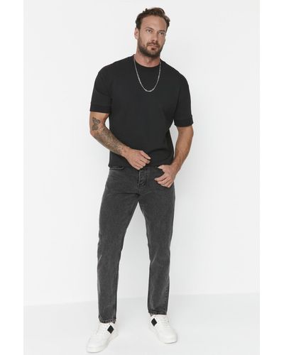 Trendyol Anthrazitfarbene straight-fit-jeans - Schwarz