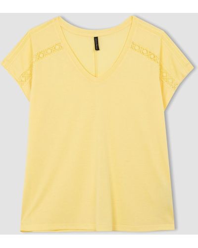 Defacto T-shirt mit v-ausschnitt und kurzen ärmeln, modell c7663ax24sp - Gelb