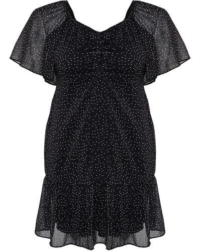 Trendyol Schwarzes gewebtes minikleid mit polka dots