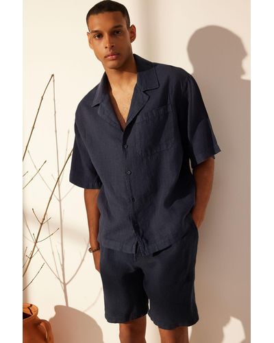 Trendyol Marineblaues oversize-hemd aus 100 % leinen in limitierter auflage
