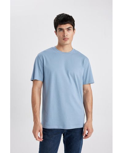 Defacto Neues basic-t-shirt mit fahrradkragen und kurzen ärmeln in normaler passform, 100 % baumwolle, v7699az24sp - Blau