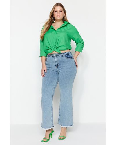 Trendyol Helle jeans mit hoher taille und weitem bein und schmutziger spitze tbsss23cj00009 - Grün