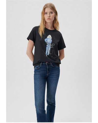Mavi Denim girl bedrucktes graues istanbul-t-shirt, reguläre passform / normaler schnitt - Blau