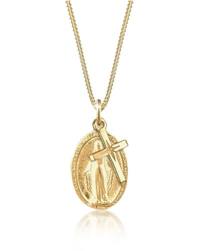 Elli Jewelry Halskette marienbild kreuz konfirmation kommunion 925 silber - Mettallic
