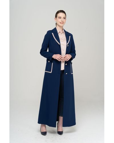 Olcay Mantel mit kragen, tasche, schulterstück und garni-details, gefüttert, indigo - Blau