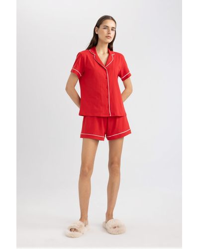 Defacto Fall in love pyjama-set mit kurzärmligen shorts und normaler passform b8679ax24sm - Rot