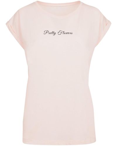 Merchcode Ladies pretty flowers t-shirt mit verlängerter schulterpartie - Pink