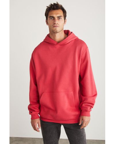 Grimelange Jardel sweatshirt mit kapuze in und fleece-innentasche mit kängurutasche - Rot