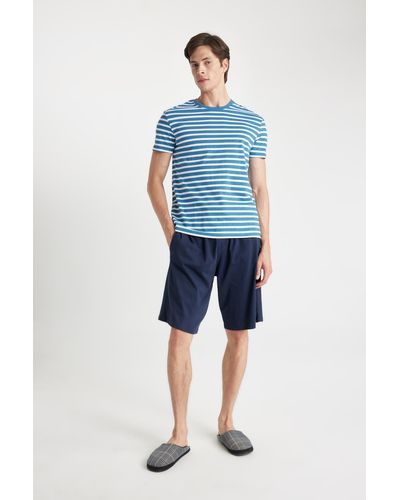 Defacto Regular fit shorts pyjamahose mit taschen - Blau