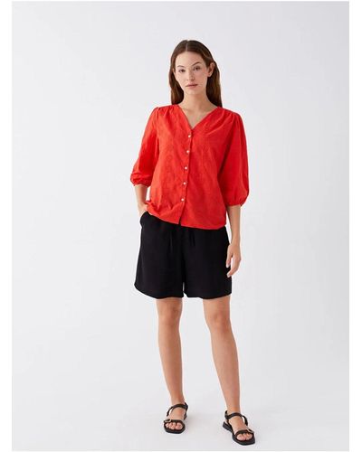 LC Waikiki Lcwaikiki klassische selbstgemusterte bluse mit v-ausschnitt - Rot