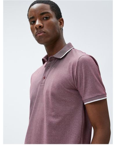 Koton T-shirt mit polo-ausschnitt, geknöpft, schmale passform, kurze ärmel - Lila
