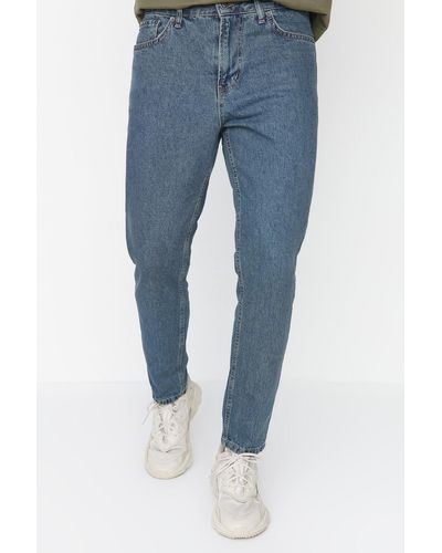 Trendyol Boyfriend-jeans mit entspannter passform in marineblau und grün im distressed-look jeans