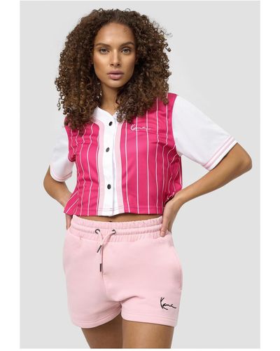 Karlkani Chest signature pinstripe short baseball shirt - Pink
