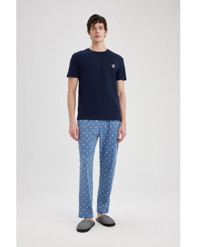 Defacto Gemusterte pyjamahose mit taschen in normaler passform b7252ax24sp - Blau