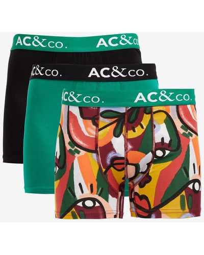 AC&Co / Altınyıldız Classics Grün gemustertes flexibles 3-teiliges boxershorts-set aus baumwolle - Weiß