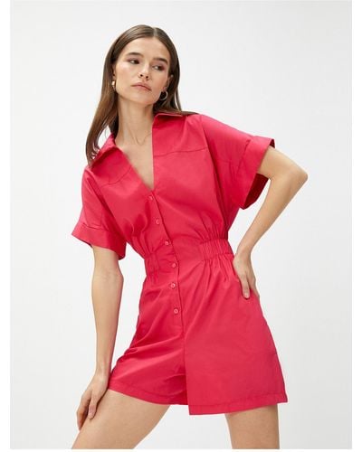 Koton Overall mit shorts, kurzen ärmeln und hemdkragen mit knöpfen - Rot