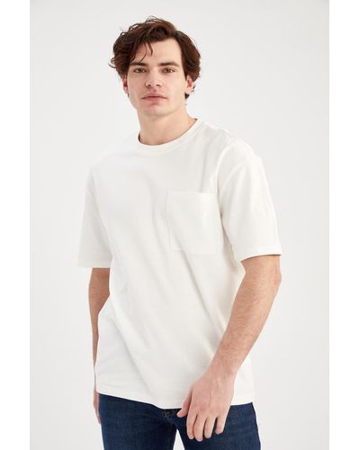 Defacto Oversize-basic-t-shirt mit rundhalsausschnitt - Weiß