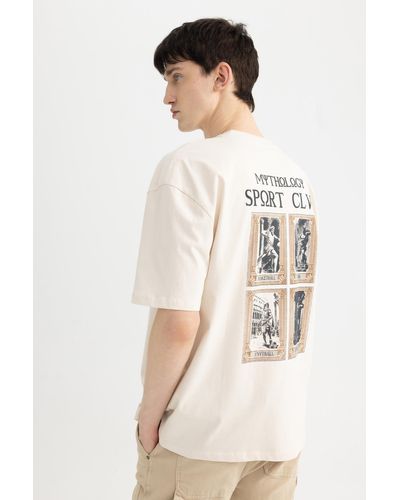 Defacto Oversize-fit-kurzarm-t-shirt mit rundhalsausschnitt und rückendruck c3625ax24sp - Natur