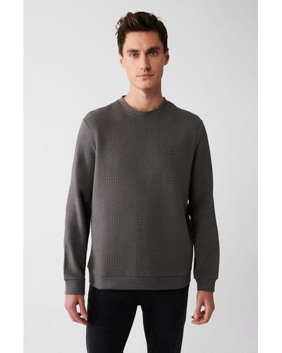 AVVA Anthrazitfarbenes sweatshirt mit normaler passform und rundhalsausschnitt aus baumwoll-jacquard a31y1264 - Grau