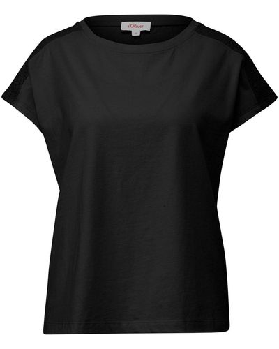 S.oliver T-shirt mit häkelspitzen-einsatz - Schwarz