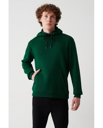 AVVA Es unisex-sweatshirt mit kapuze, kragen, fleece-innenseite, 3-fädige baumwolle, normale passform, - Grün