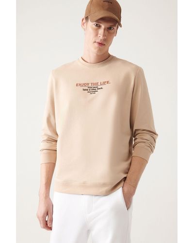 AVVA Farbenes sweatshirt mit rundhalsausschnitt aus baumwolle und normaler passform, a31y1211 - Natur
