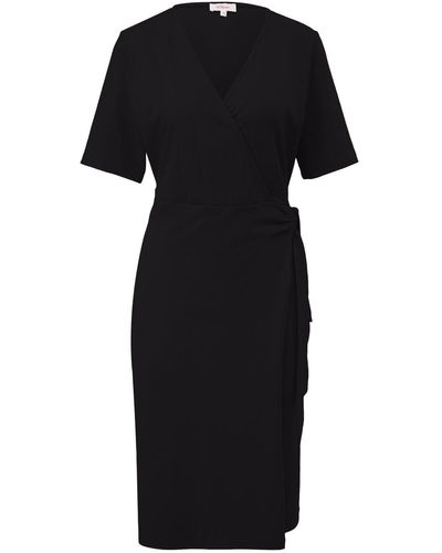 S.oliver Kleid, midi, bindegürtel, v-ausschnitt - Schwarz