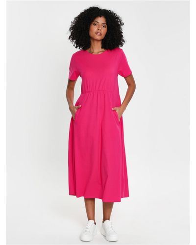 Threadbare Kleid thb danni smock midi dress w/pockets - Pink