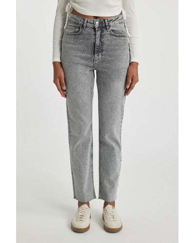 Defacto Mary vintage straight fit lange jeanshose mit hoher taille und geradem bein - Grau