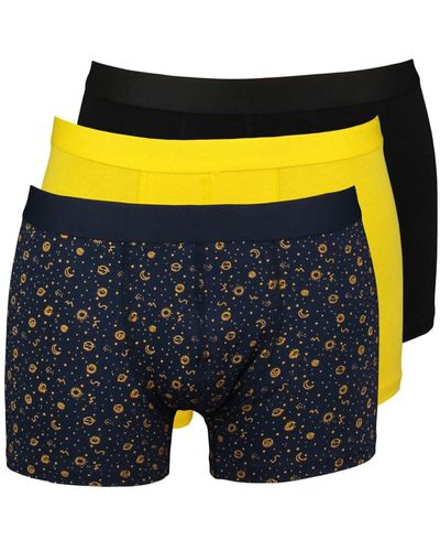 Trendyol Er 3-teiliger baumwoll-boxershorts mit weltraummuster und geradem pack - Gelb